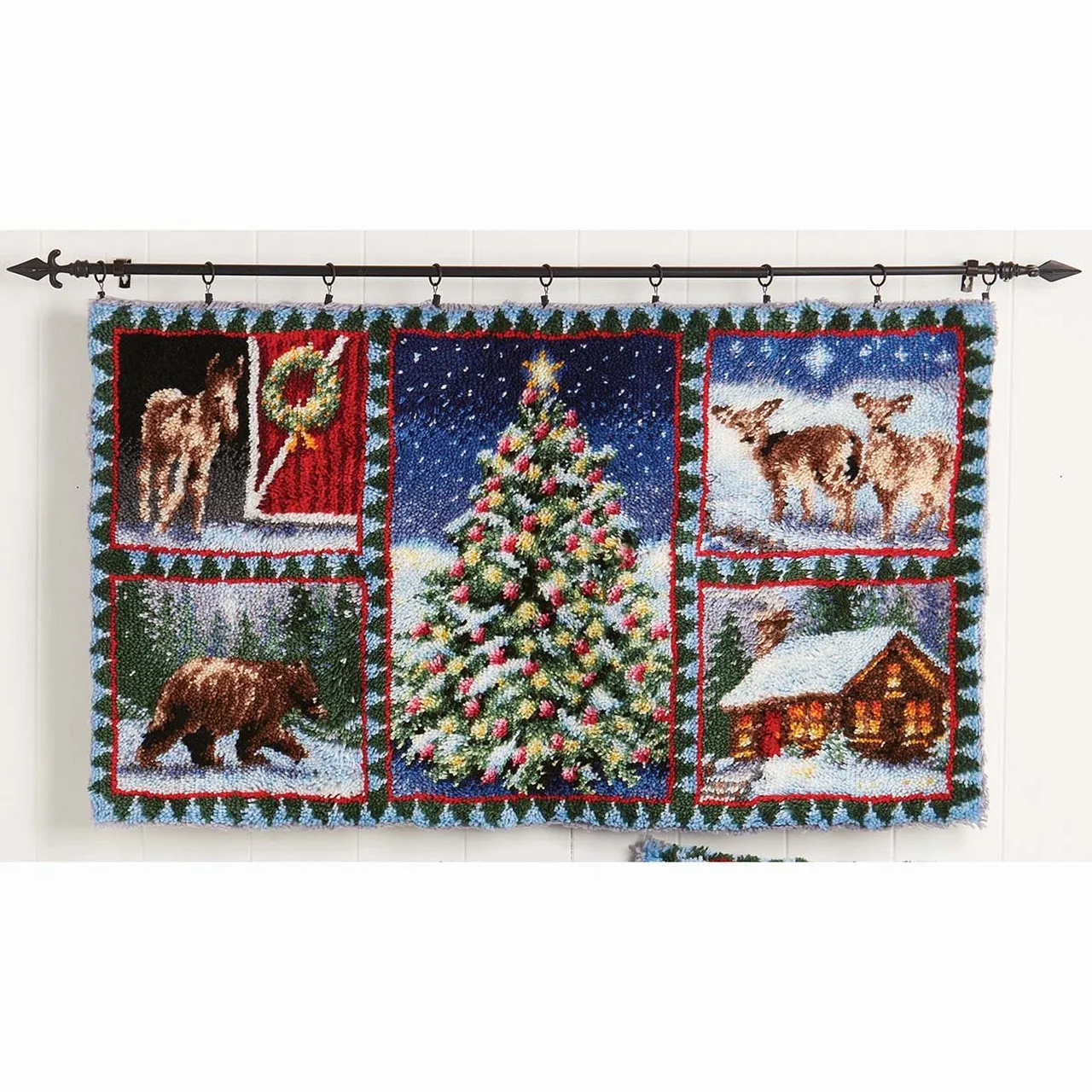 Latch Hook Rug Christmas Windows Wall Tapestry DIY Carpet Rug Pre Printed Canvas with Non Skid