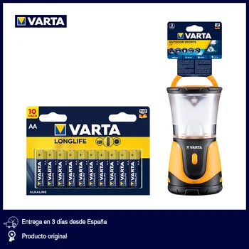 

VARTA Camping lantern 1 W LED, orange + VARTA Longlife - Pack of 10 AA / LR6 / Mignon alkaline batteries, 1.5 V