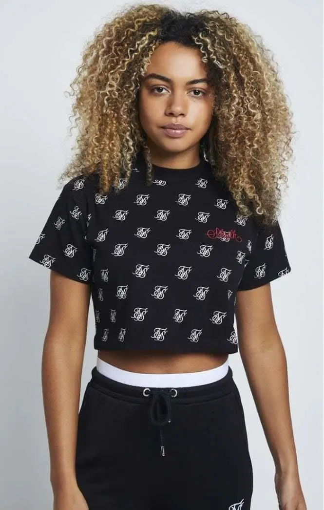 SikSilk AOP укороченная Футболка-черная женская футболка