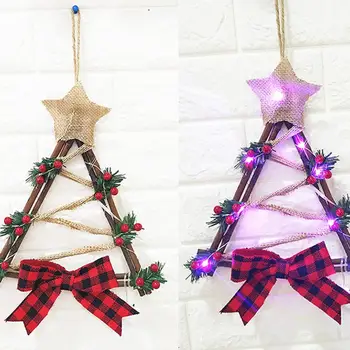 

1PCS Christmas Wreath Garland LED Door Window Wall Hanging Ornament Decoration Rattan with Bow Pine Cones