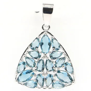 

31x23mm Deluxe Trangle Shape Created London Blue Topaz Gift For Woman's Engagement Silver Pendant