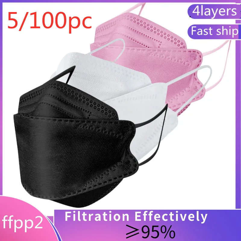 5/100pc ffp2mask los hombres de las mujeres negro máscara 12 horas barco transpirable mascarilla ffp2 homologada 4 capas máscaras maske ffpp2 masque