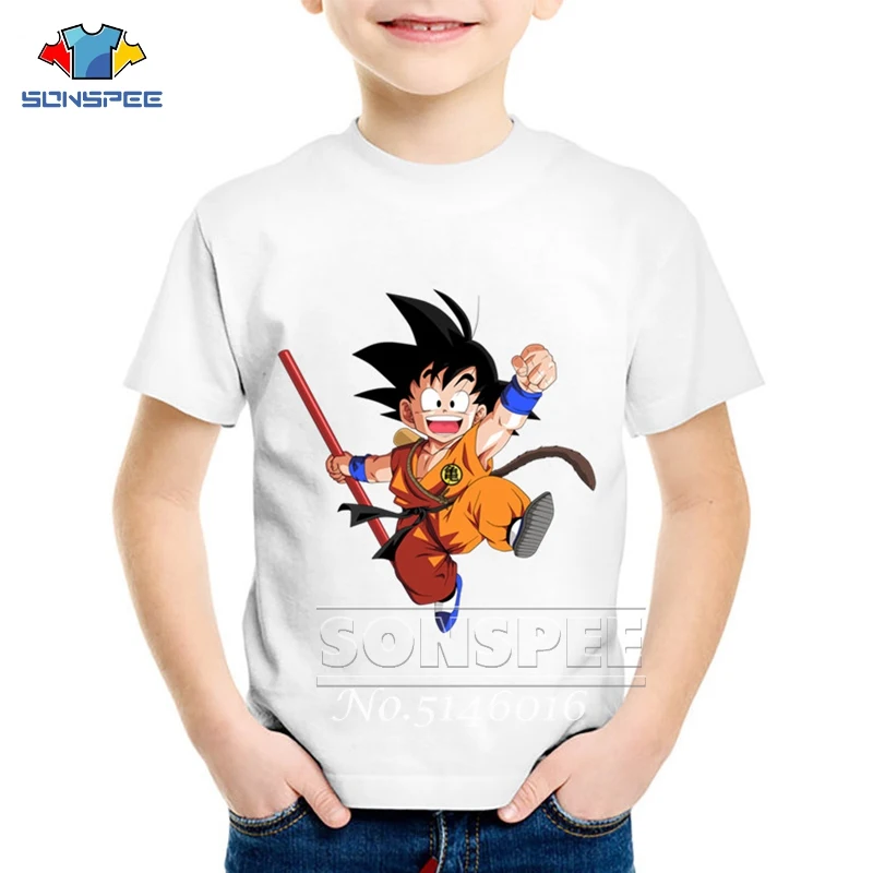 SONSPEE Dragon Ball, аниме Гоку, детские футболки с 3D принтом, детская белая футболка с короткими рукавами с героями мультфильмов, летние повседневные футболки для малышей, t140