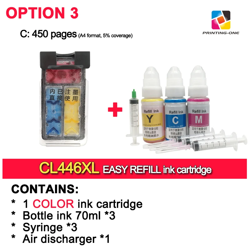 Option 3 PRINTING-ONE PG445 CL446 легко Заправляемый картридж совместимый для Canon PG-445 445XL TS3140 MG2940 MG2540 MX494 IP2840 MG3040 - Цвет: Option 3
