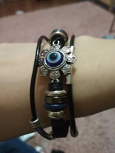Pulsera de cuero para hombre y mujer, brazalete de joyería con varias capas, estilo Punk turco, mal de ojo, de acero inoxidable