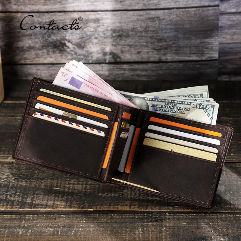 CONTACT'S cartera de piel auténtica RFID para hombre, tarjetero alta calidad, billetera de mano corta informal, monedero pequeño, Portomonee| Carteras| - AliExpress