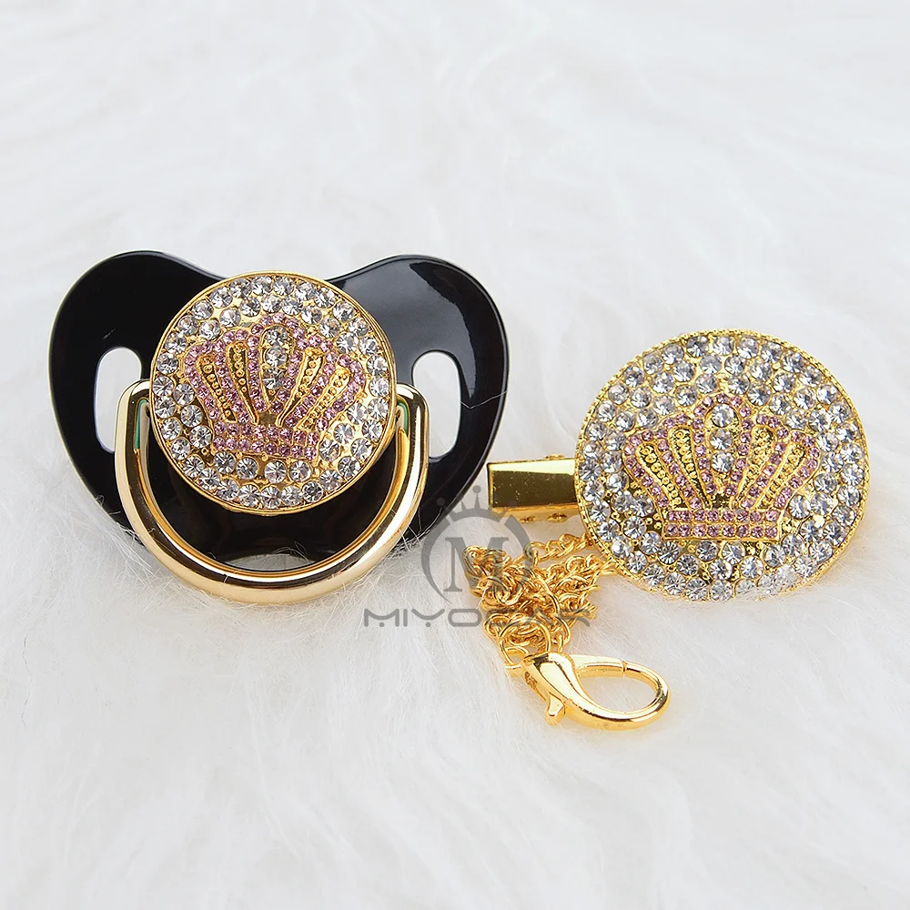 MIYOCAR Золотой красивый bling Корона соска и пустышка Клип пустышка держатель набор BPA бесплатно пустышка bling уникальный дизайн APCB