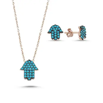 

Angemiel 925 Silver Nano Turquoise Gemstone Fatma Master Hand Set - Rose Gold Plated
