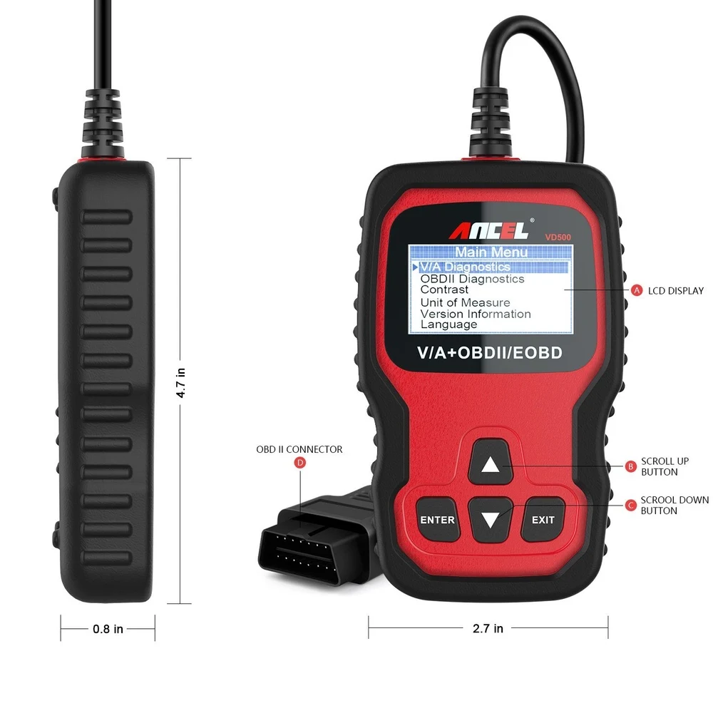 Ancel VD500 ABS SRS EPB масло диагностическое устройство сканер OBD2 код ридер для VW Audi Seat Skoda