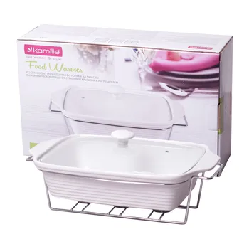 

Marmit ceramic rectangular 38 cm 3l with glass lid on metal stand Kamille,