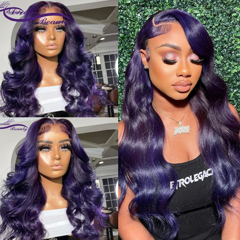 Purple Colored 13x4 Lace Front Human Hair Wigs For Women 4x4 Lace Closure Wavy Human Hair Lace Frontal Wigs Brazilian Remy Hair