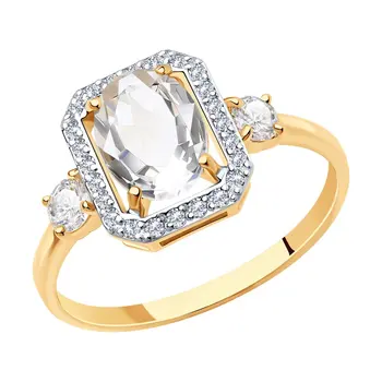 

Sokolov ring in Gold with rhinestone and cubic zirconia, fashion jewelry, gold, 585, women's male