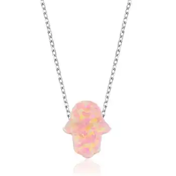 

KUTAYDAN 925 Sterling Silver Pink Opal Fatma Master Hand Lady Necklace