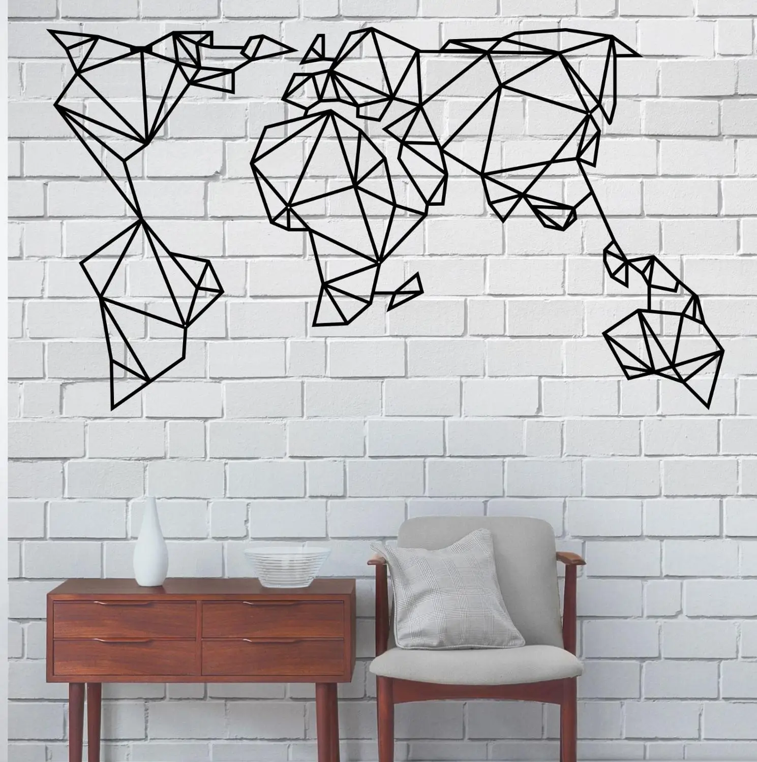 Геометрическая металлическая карта мира Настенная настенное искусство