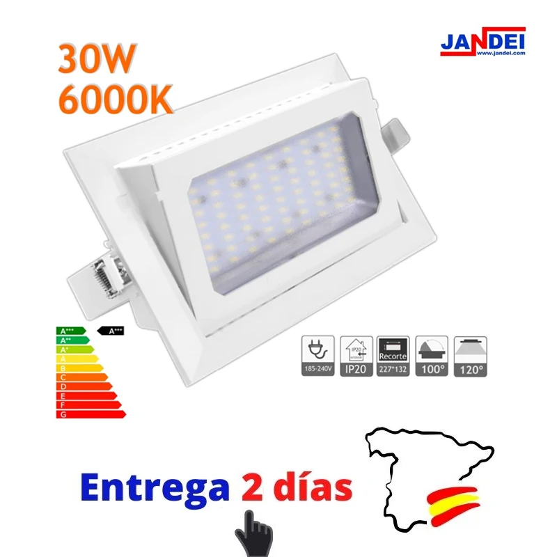 Jandei Downlight Led Basculante Rettangolare De Empotrar 30W - 6000K, 4200K O 3000K - 90 Grados, Proyector Led