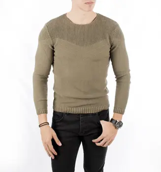 

DeepSEA Khaki Mesh Decorated Round Collar Slim Fit Sweater 1808064