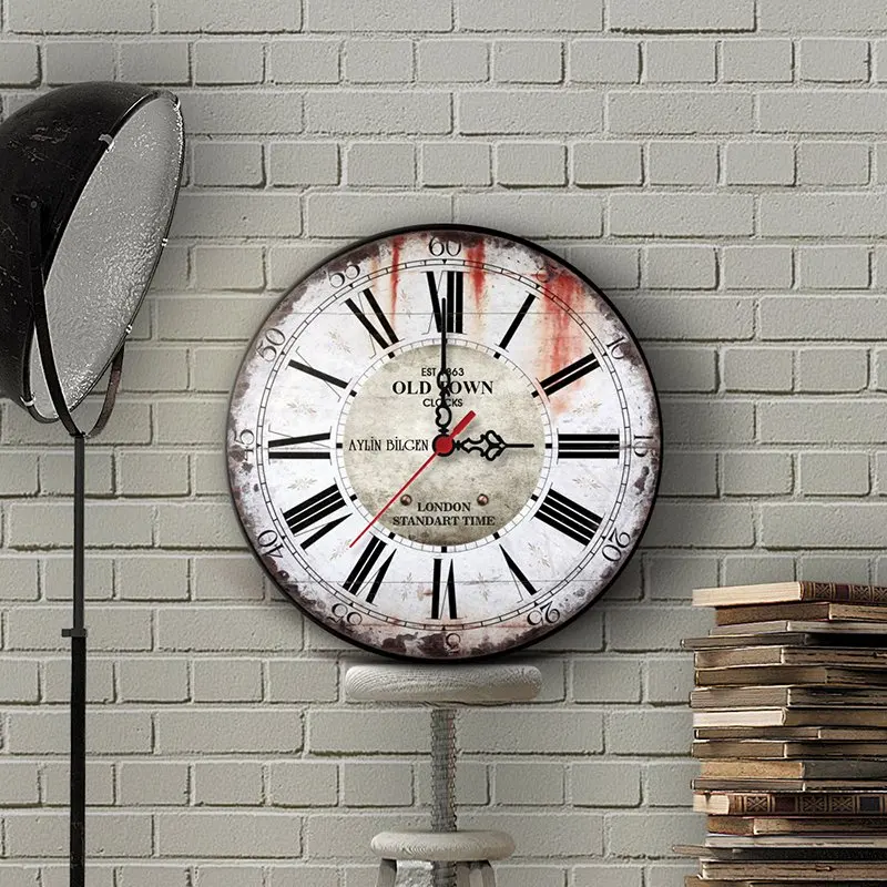 

Personalized Old Town Design Wood Vintage Wall Clock (30 cm.)-10