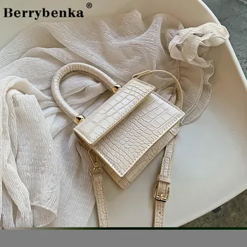 

Berrybenka Stone Pattern PU Leather Crossbody Bags For Women 2020 Solid Shoulder Handbags Female Travel Totes