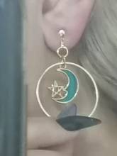 Pendientes asimétricos de círculo azul esmaltado para mujer, de estilo coreano, estrella, Luna, planeta, no perforados, regalo de fiesta