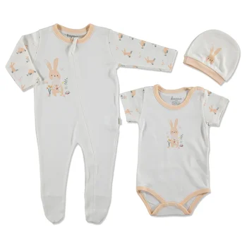 

ebebek Bebbek Summer Baby Girl Rabit Romper Bodysuit Hat 3 pcs Set