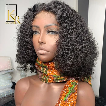 

150% Afro Kinky Curly Bob Wig 13x4 Lace Front Human Hair Wigs With Pre Plucked Brazilian Remy Hair Natural Black Color For Women