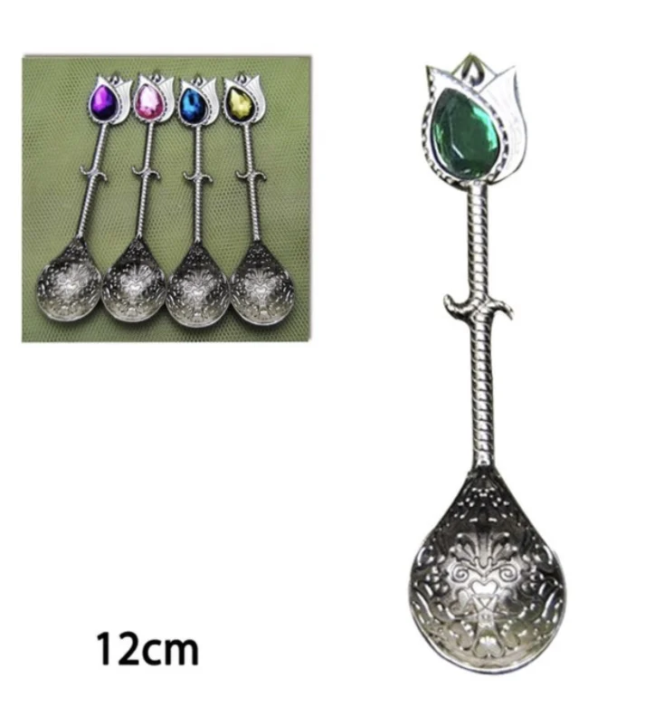 GREEN - Coffee Spoon Copper Turkish Tea Spoons Milk Espresso Tea Spoons Ice Cream Sugar Dessert Teaspoon Accessories MADE IN TURKEY Kitchen Accessories Wedding Decoration Hot Drinking Flatware 