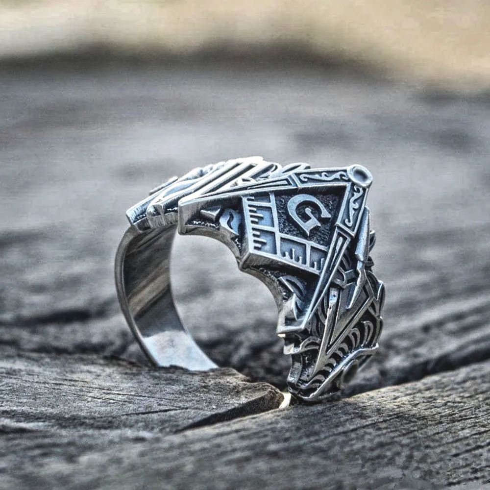 

EYHIMD Men Freemason Ring Silver Stainless Steel Masonic Symbol Rings Freemasonry Knights Templar Jewelry