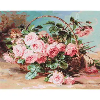 

B547 embroidery basket set 'basket with rosame' 42,5*34 cm, Luca-s