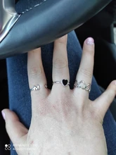 Square Rings Geometric-Ring Engagement-Statement 925-Sterling-Silver Girls Black Fashion