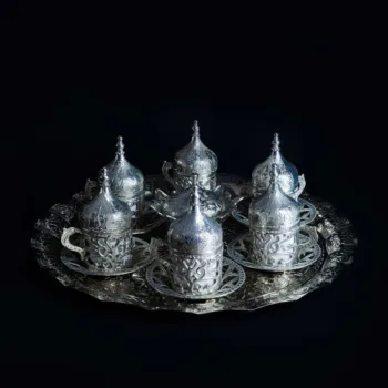 

Tulip Patterned Silver Round 6-Piece Coffee Cup Set New Model ottoman turkish coffee hot traditional fortune-telling guest