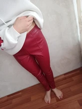 Trousers Pencil-Pants Faux-Leather Skinny High-Wasited Fleece Stretchable Autumn Women