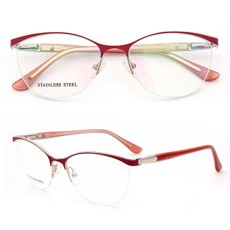 Eyeglasses Frames Eyewear Frames Women Glasses Retro Women Optical Glasses Frame for Women Cat Eye Eyeglass Frame Prescription Metal Spectacles Red Tortoise Half Rim Eyewear