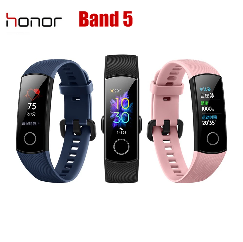 Смарт-браслет huawei Honor Band 5 Amoled цветной 0,9" сенсорный экран для плавания осанка обнаружения пульса трекер сна оснастка