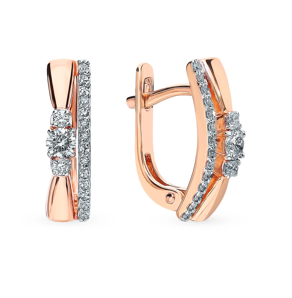 Gold earrings with diamonds SUNLIGHT test 585