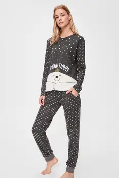 

Trendyol Black Polka Dot Snow Pajamas set THMAW20PT0150