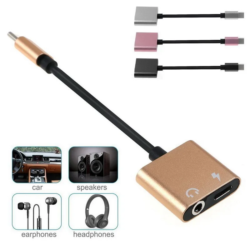 wholesale bundle 100pcs Type C To 3 5mm Jack Audio Headphone Adapter Charging Cable Splitter