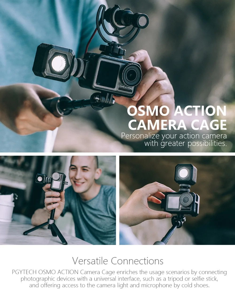 PGYTECH OSMO Экшн-камера Vlog набор Удлинительный полюс Настольный Штатив камера клетка камера бленда чехол для DJI OSMO ACTION
