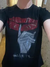 Black T-Shirts Short-Sleeve Trend-Tops Hot-Drilling Korean-Version Cotton Women Summer