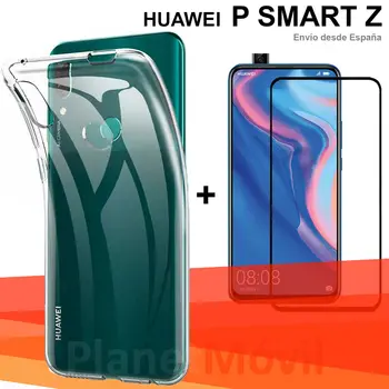 

Compatible with Huawei P Smart Z stand case transparent TPU + Tempered Glass Screen Protector Full Glass 3D full glue
