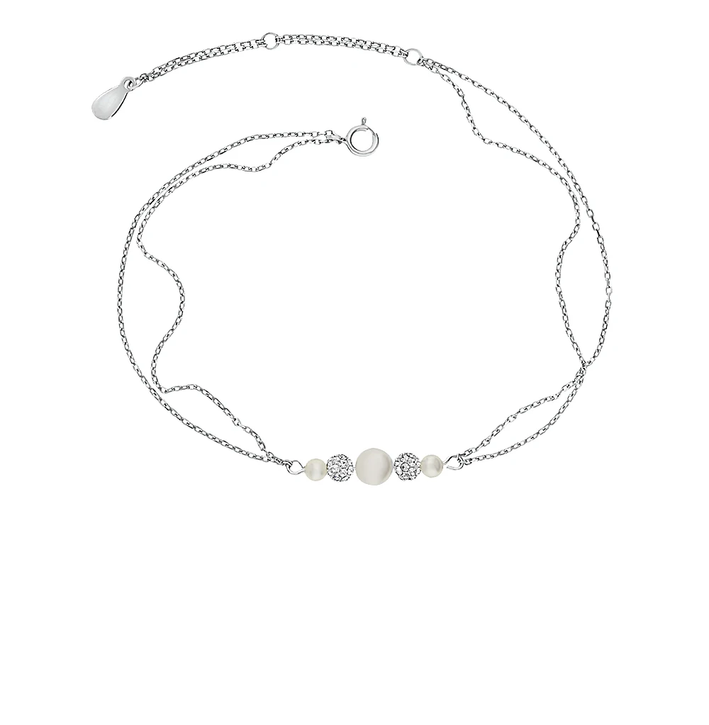 Silver Bracelet with crystals and pearls SUNLIGHT test 925