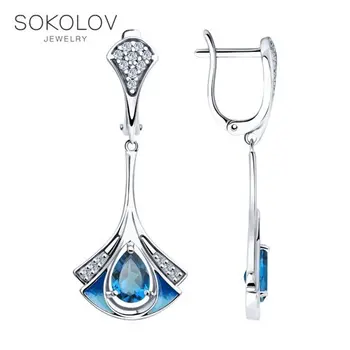 

SOKOLOV drop earrings with stones in silver with enamel and blue topaz and cubic zirconia fashion jewelry 925 women's/men's, male/female, long earrings, women's male