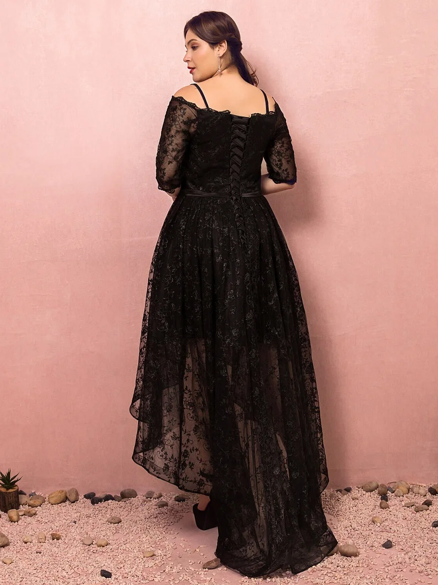 A-Line Off-the-Shoulder Асимметричная органза вечернее/выпускное маленькое черное платье с кружевом