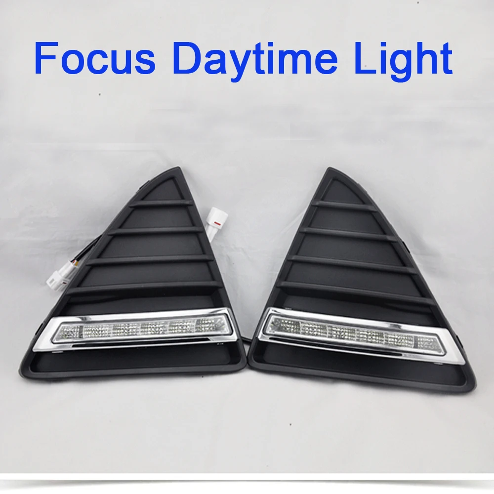 

ECAHAYAKU Daytime Running Light Kits Turn signal Fog Lamp Hole Cover Lamp Car-styling 12V LED DRL for Ford Focus 2012 2013 2014