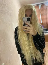 FASHION IDOL-peluca Cosplay de malla con división para mujeres negras, Pelo Rizado largo, 42 pulgadas, Rubio degradado, ONDA DE AGUA, Peluca de pelo sintético falso