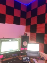 Foam-Sound Wedges Acoustic Tiles Soundproofing-Foam Studio Black 12pcs Red 1inch-X-12inch-X-12inch