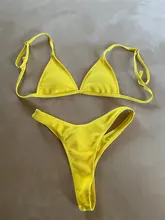 Microbikini brasileño con tanga de mujer, traje de baño liso blanco y negro con tanga y copa pequeña, bikinis sexis de talle alto para playa y piscina de mujer