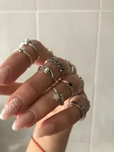Doocna antiguo estrella plateada anillo de cristal flor anillo Punk tallada nudillo Anillos, Anillos para las mujeres 11 unids/set 4622