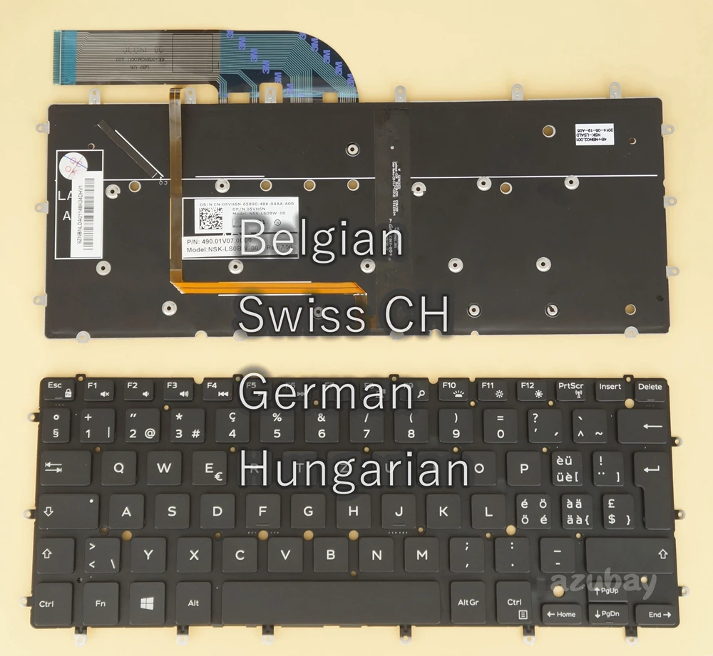 Teclado Suíço Holandês para Computador Teclado Alemão com Iluminação e Luz de Fundo para Dell Xps 13 9343 9350 9360 P54g001 P54g002 0rnc9 05vh6n 05selec7j 0rmn4v