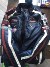 Chaqueta Vintage de motociclista para hombre, chaqueta de cuero para motorista, bordada, de lana, para invierno, 2020