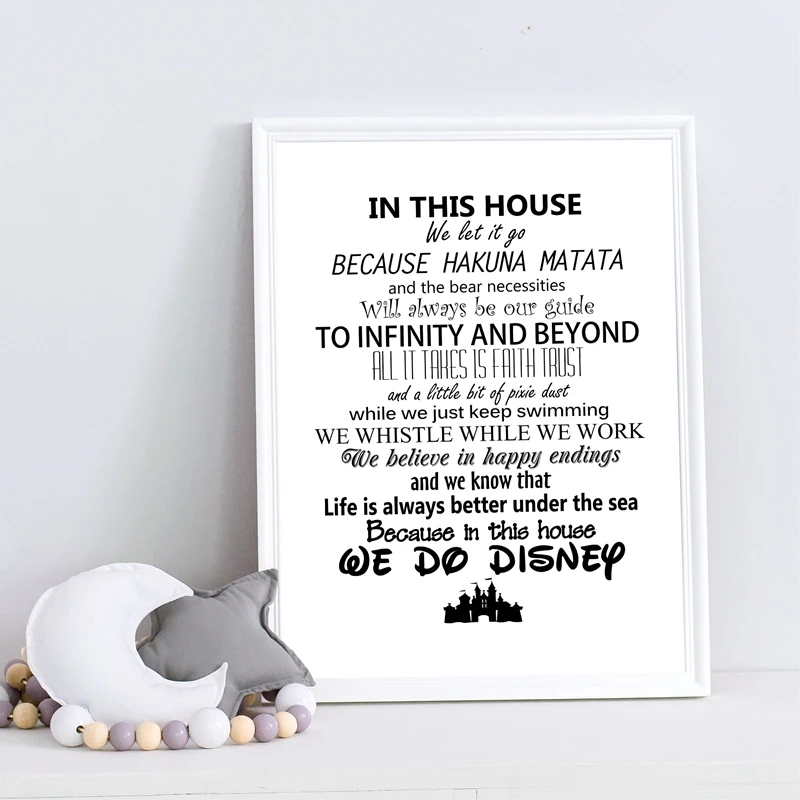 We Do Disney In This House Quote on CANVAS WALL ART Picture Print Black & White 